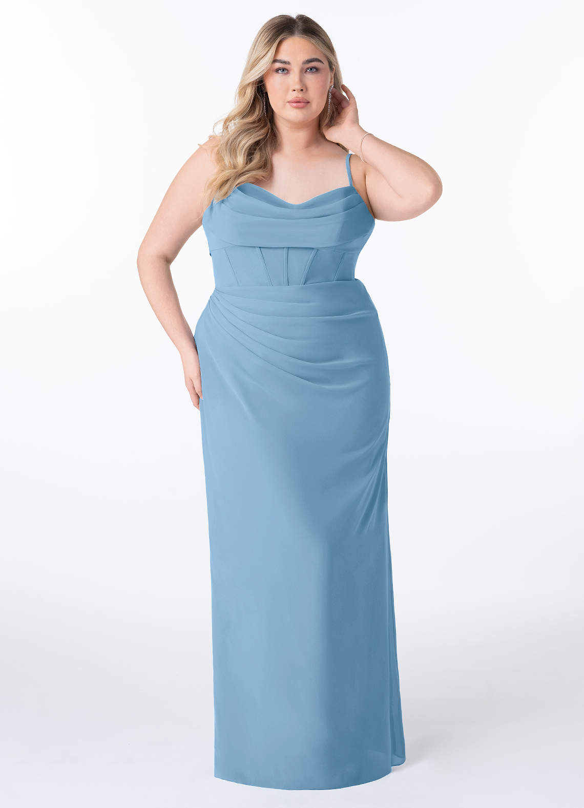 Azazie Mai Bridesmaid Dresses Steel Blue Sheath Pleated Chiffon Dress image1