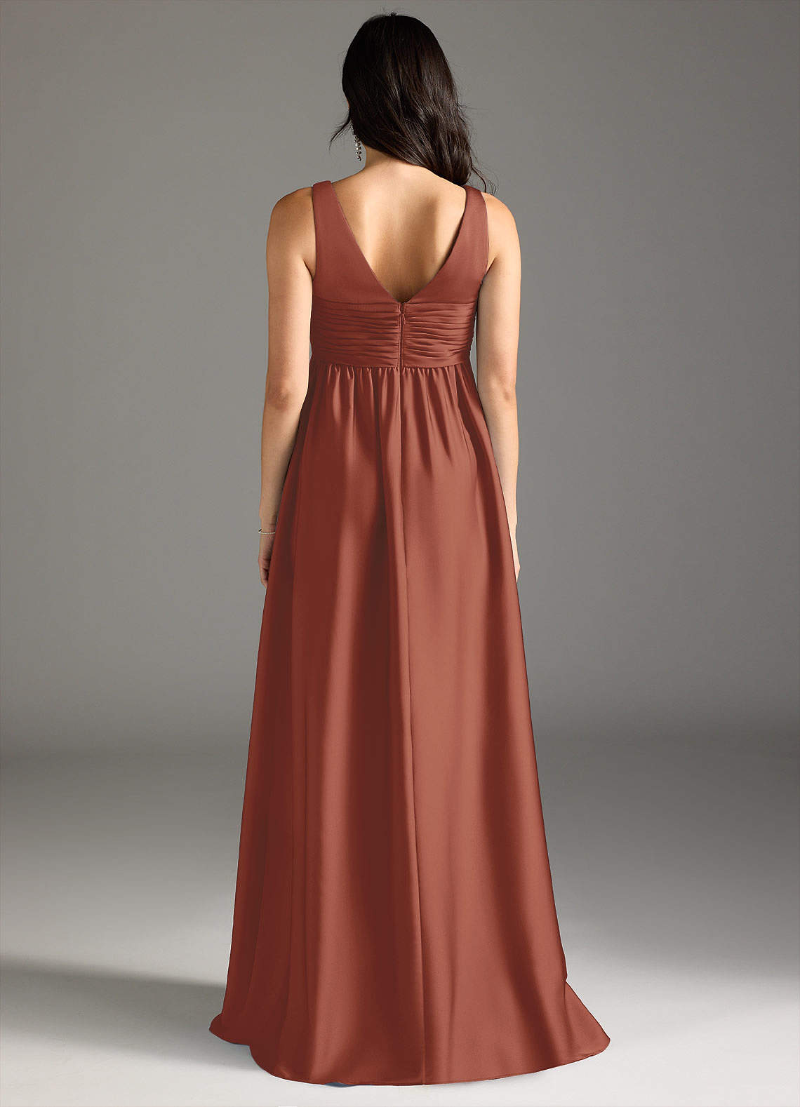 Azazie Yetta Maternity Bridesmaid Dresses A-Line Pleated Stretch Satin Floor-Length Dress image6