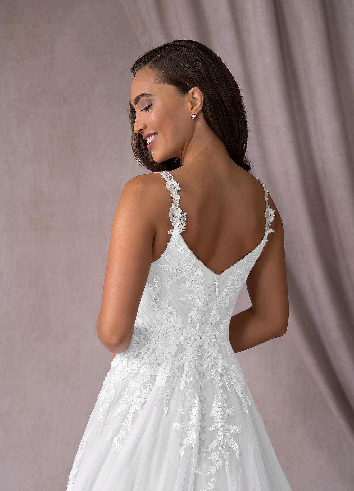 Azazie Delaina Wedding Dresses Diamond White A-Line V-Neck Sequins Tulle Dress image9