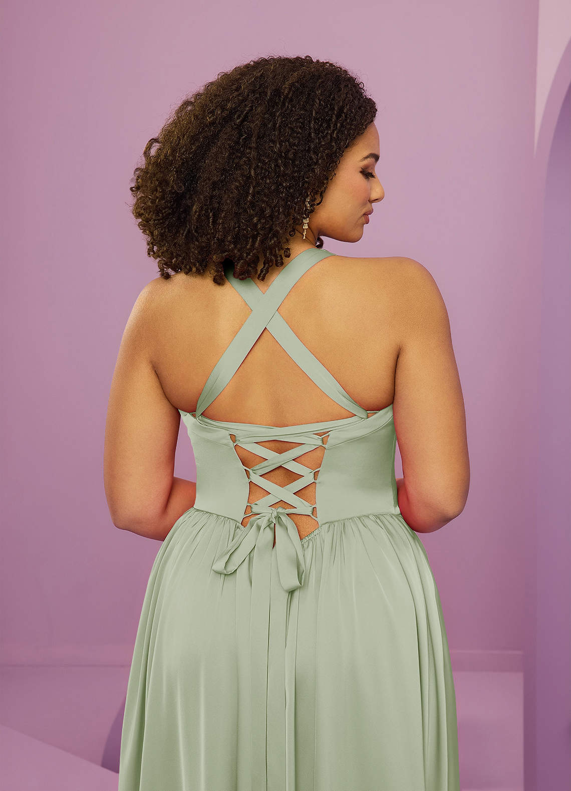 Barbie ♥ Azazie Bridesmaid Dresses Dusty Sage A-Line with Pockets Stretch Satin Dress image8