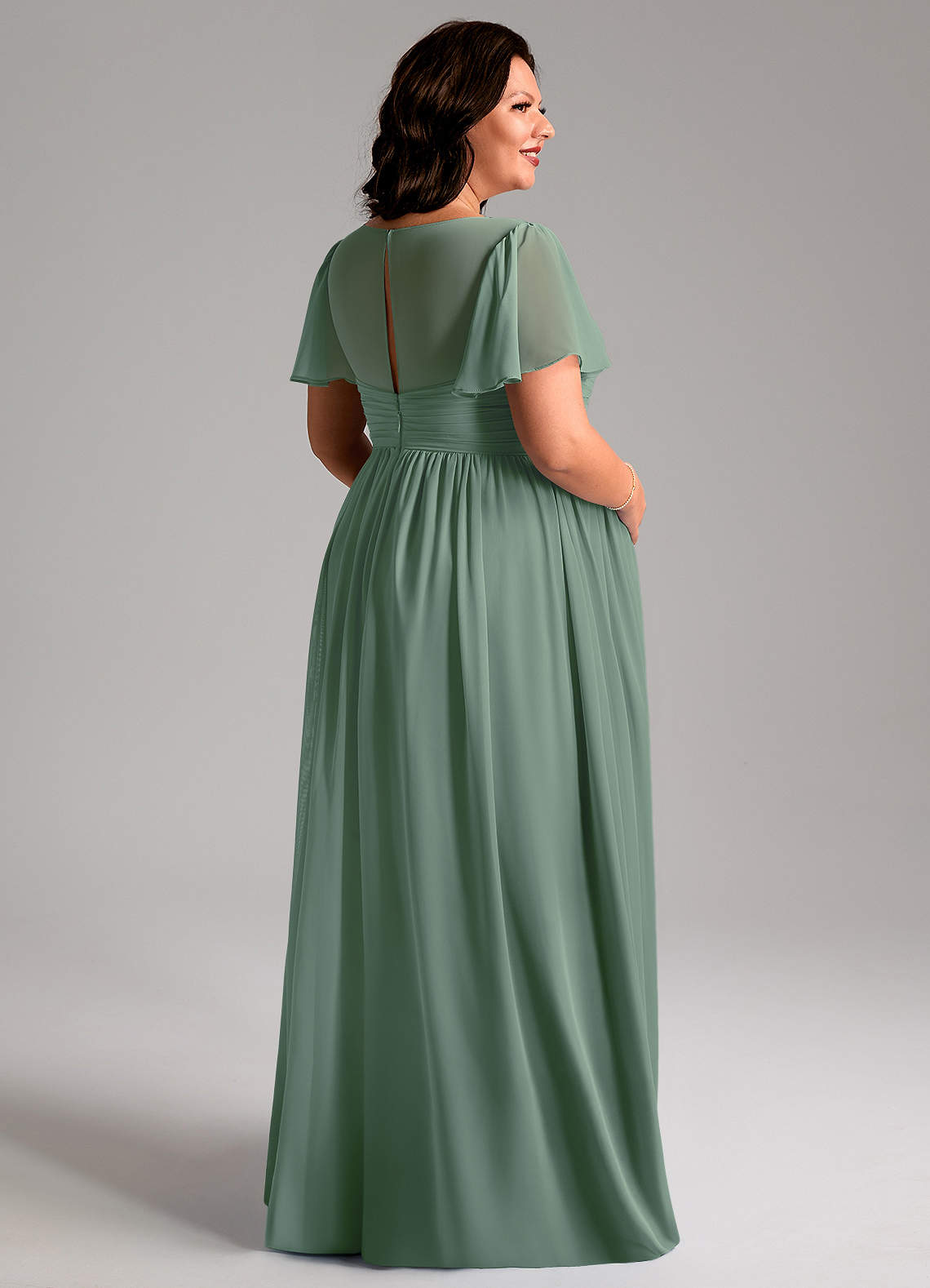 Azazie Verna Maternity Bridesmaid Dresses A-Line V-Neck Ruched Chiffon Floor-Length Dress image7