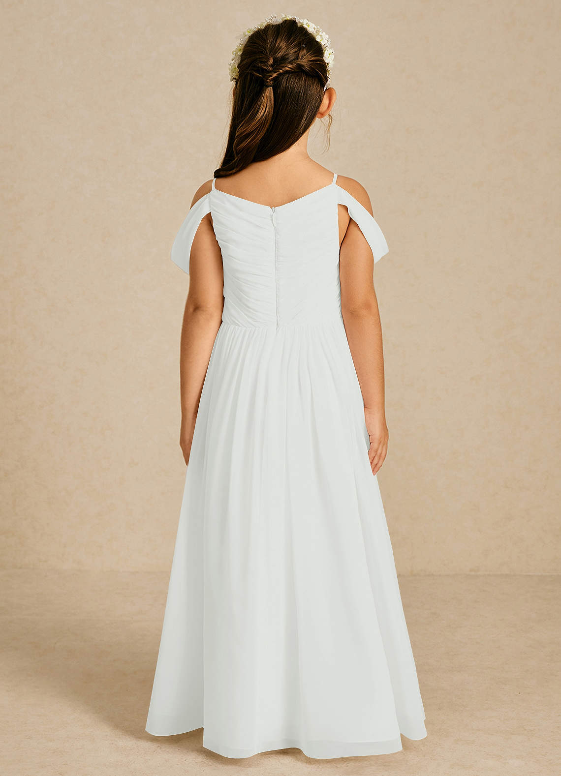 Azazie Chelle Flower Girl Dresses Diamond White A-Line Pleated Chiffon Dress image1