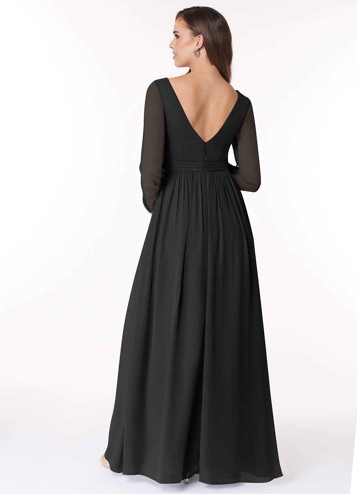 Azazie Teton Vestidos de dama de honra para maternidade Vestido Linha A Manga comprida Comprimento do chão Chiffon image1
