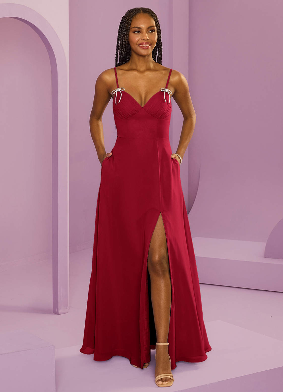 Barbie ♥ Azazie Bridesmaid Dresses Scarlet A-Line with Pockets Chiffon Dress image1