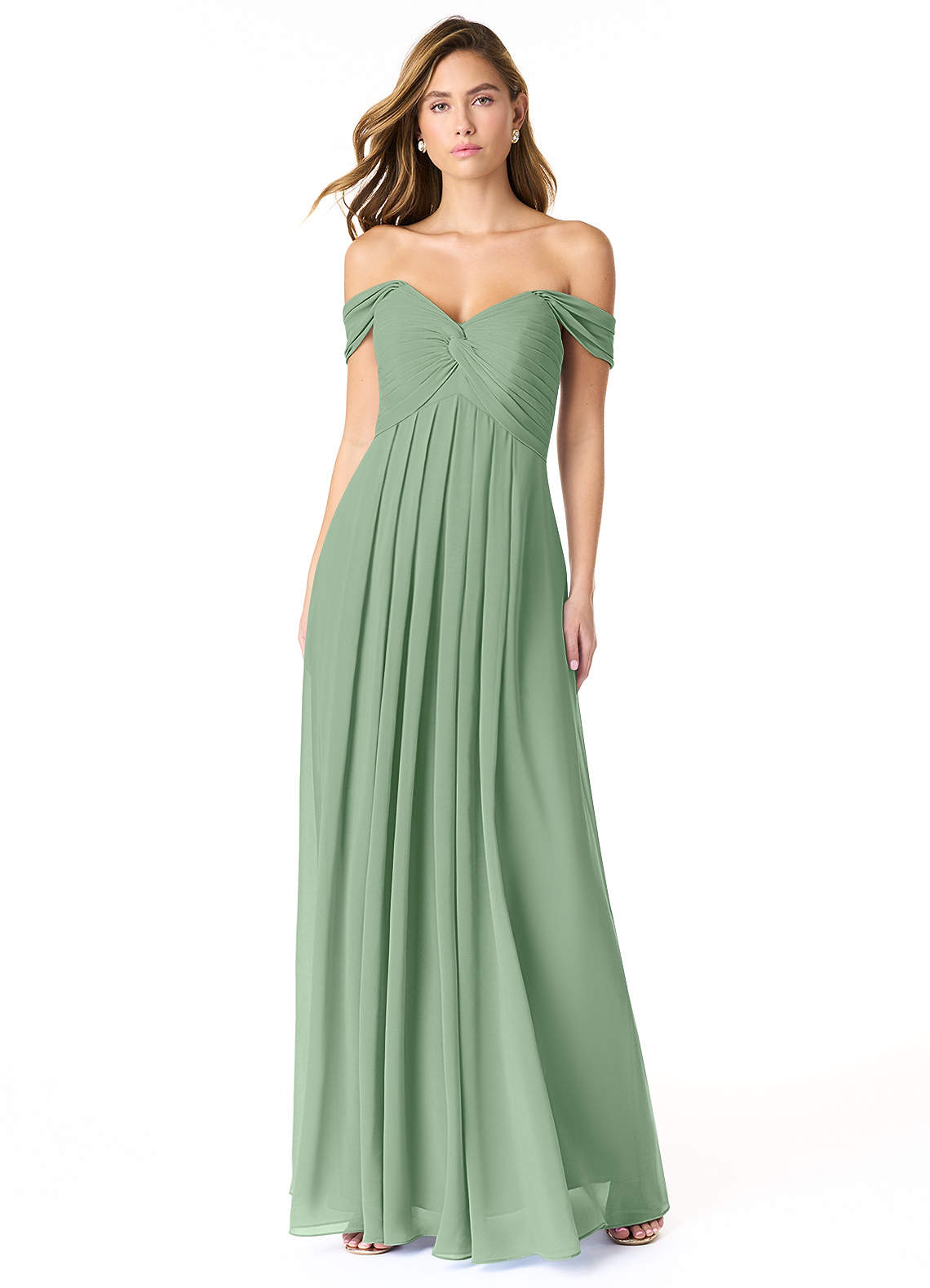 Azazie Kaitlynn At-home Try On Dresses Matcha Empire Ruched Chiffon Convertible Dress image1