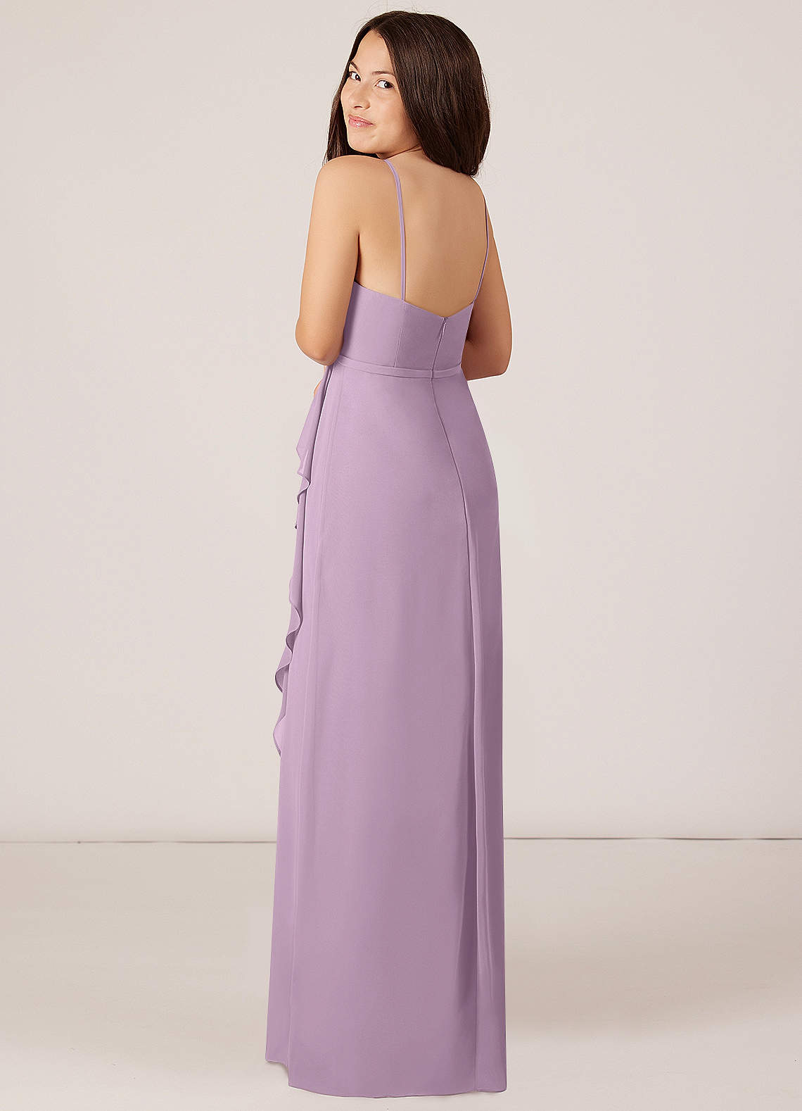 Azazie Kaylee Junior Vestido Glicínia de Chiffon de Linha A com com cinto image4