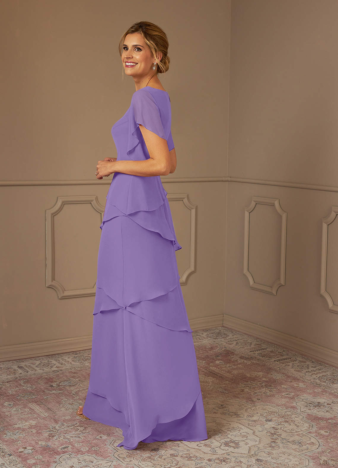 Illusion Neck Chiffon Full Length Dresses Tahiti