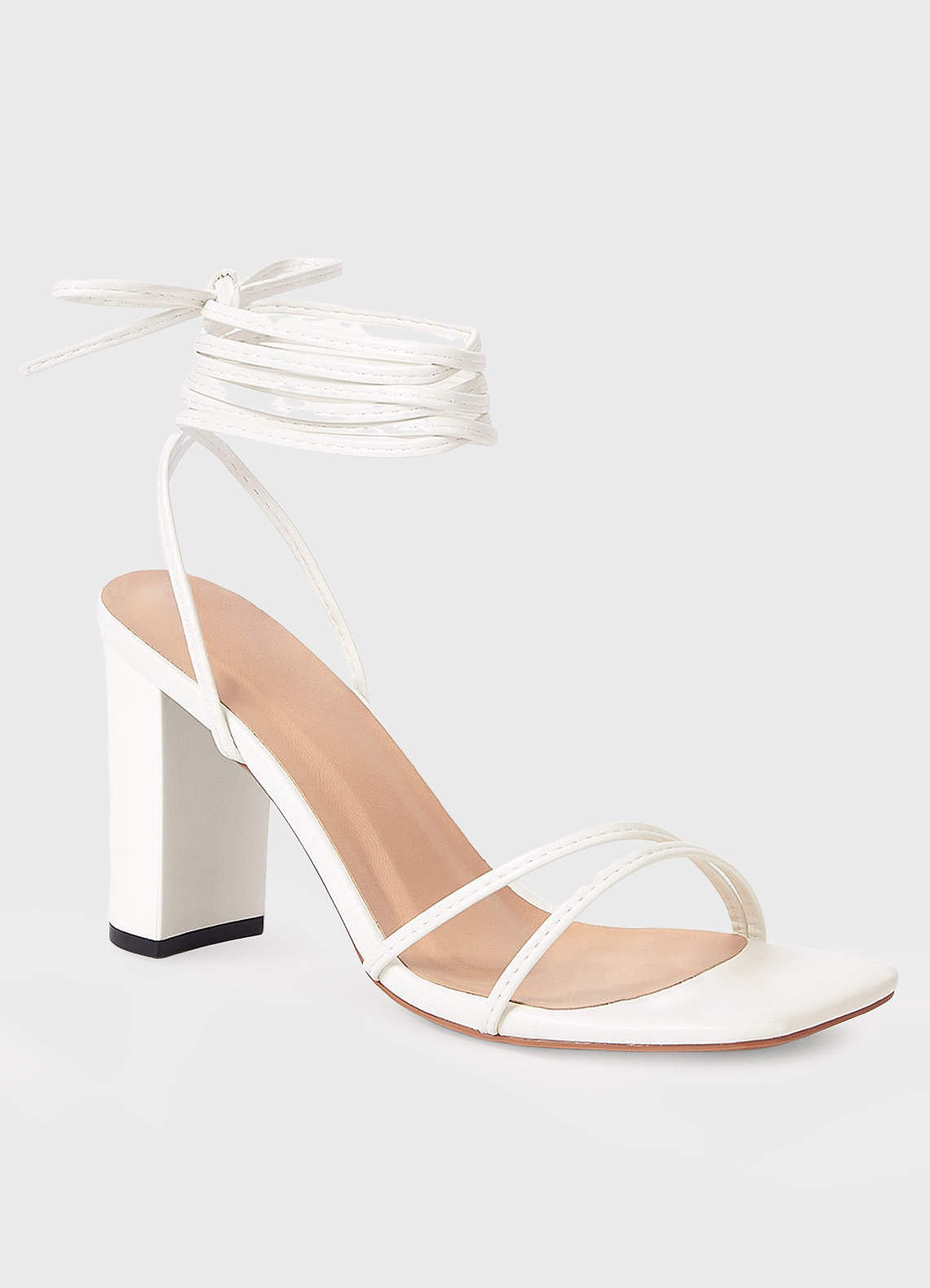 front Faux Leather Wrap Tie Chunky Heel Sandals
