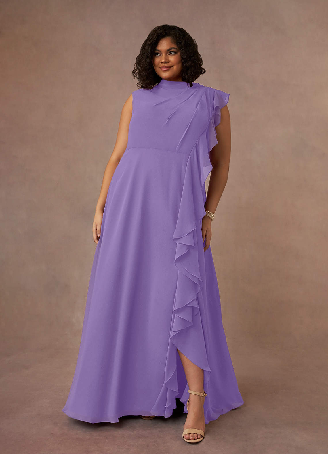 Azazie Narine Mother of the Bride Dresses Tahiti A-Line High Neckline Pleated Chiffon Dress image1