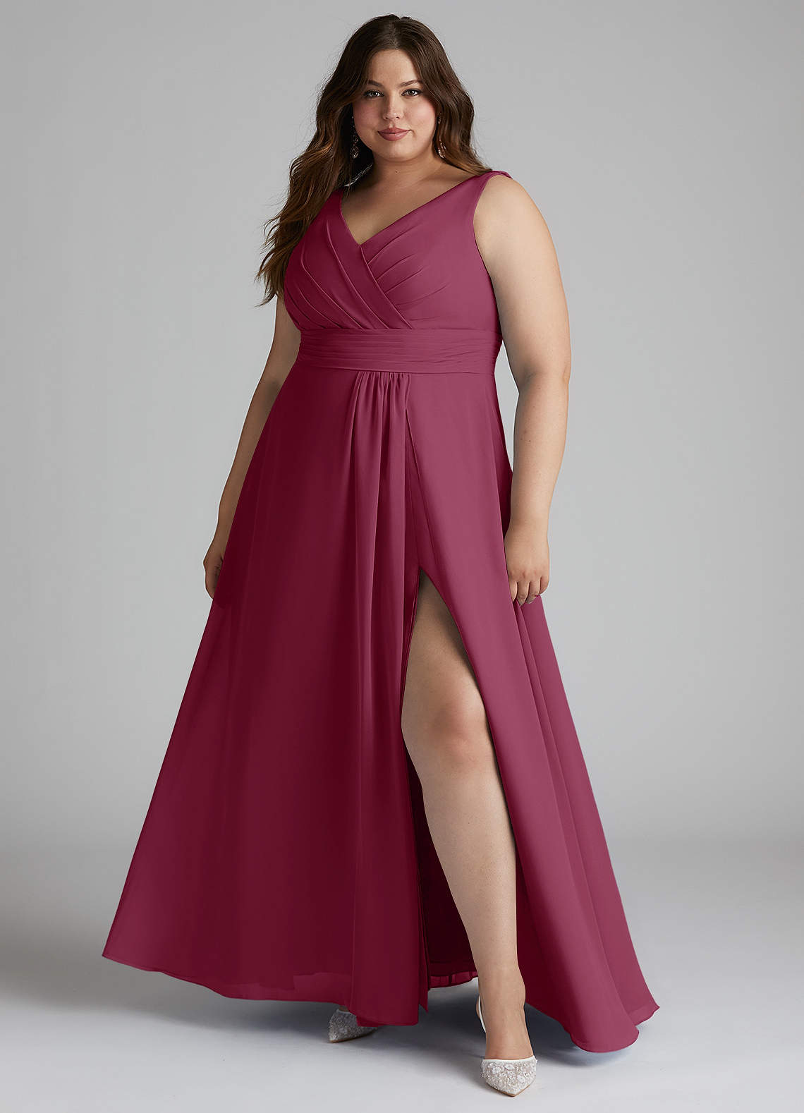 Azazie Karina Abiti da Damigella Abito A-Line in Chiffon Plissettato Gelso image1