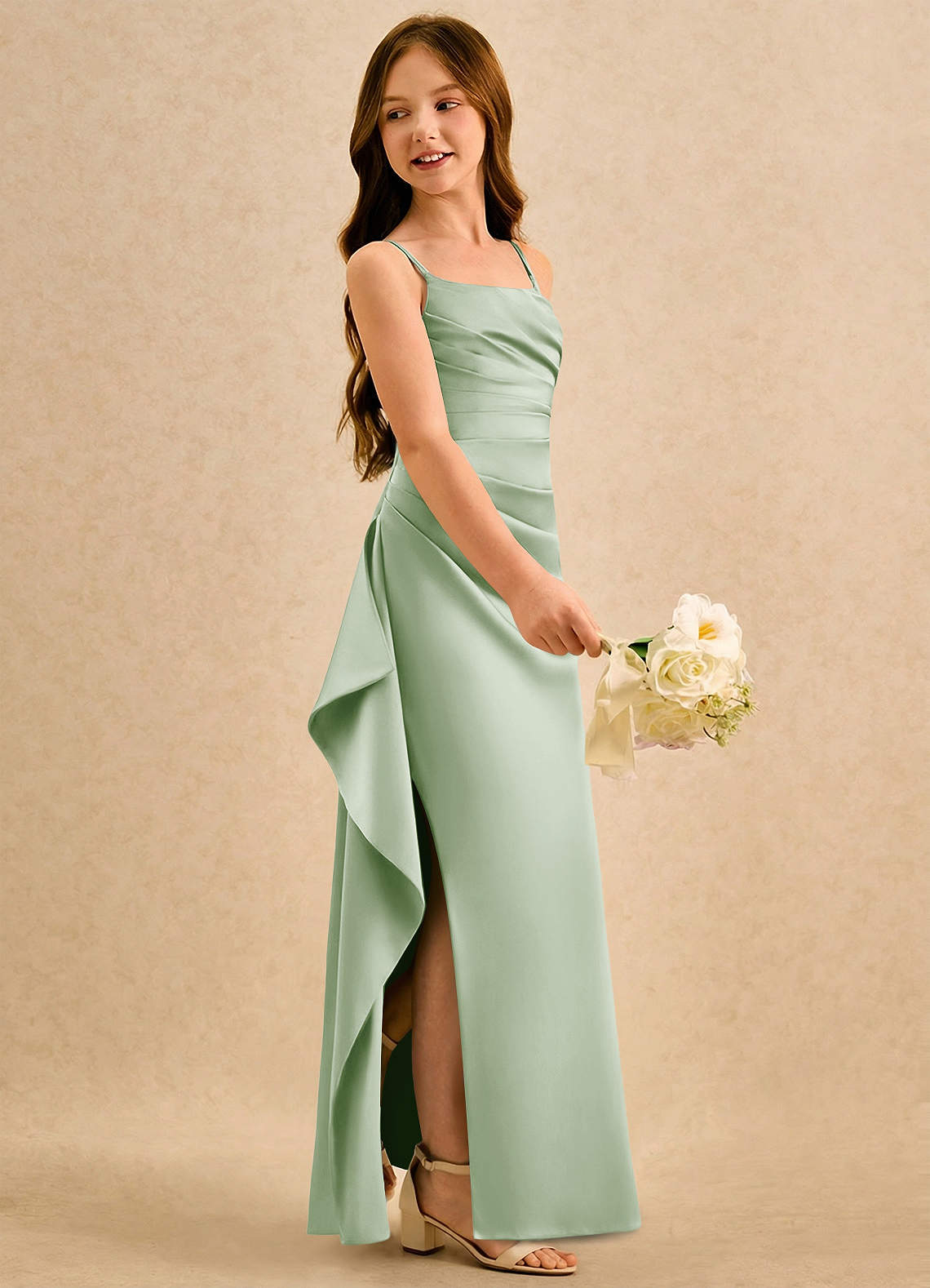 year 12 formal dresses Satin Gowns | Beaded Corset Prom Dresses with High Slit and Sheer Bodice  CD742 main image 1