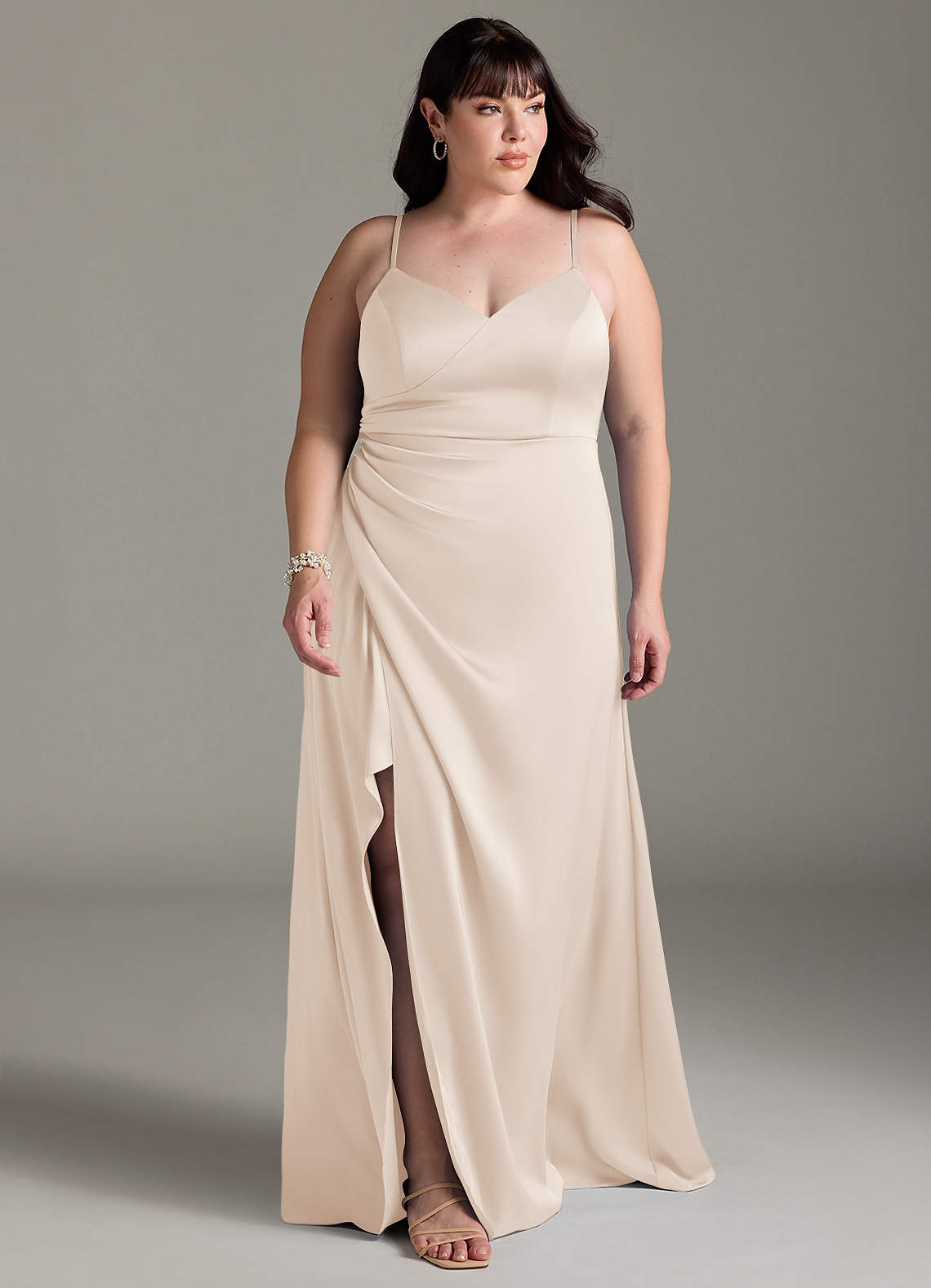 Azazie Marchella Bridesmaid Dresses White Alabaster A-Line Corset Stretch Satin Dress image1