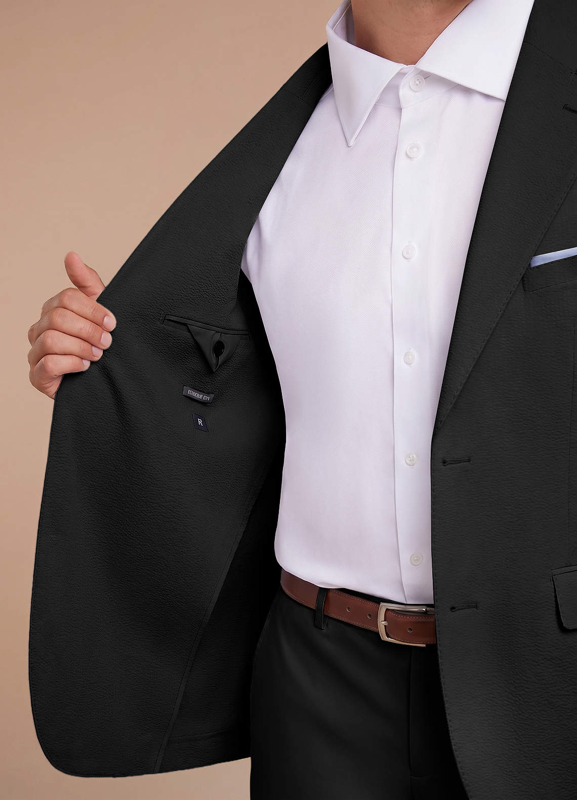 front Grayson Black Stretch Seersucker Suit