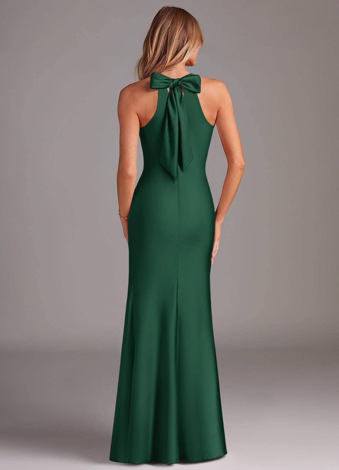 Azazie Doretta Bridesmaid Dresses Dark Green Mermaid Pleated Stretch Satin Dress image6
