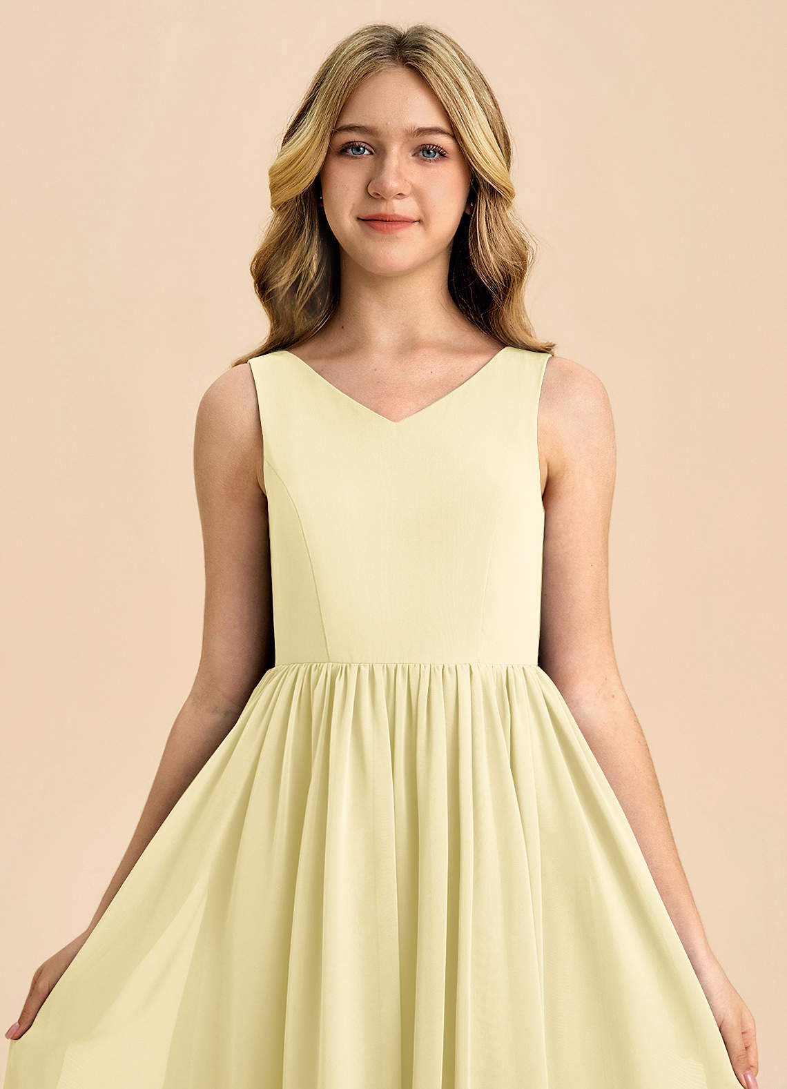 Azazie Hathaway Junior Lemon Sorbet A-Line Bow Chiffon Dress image5