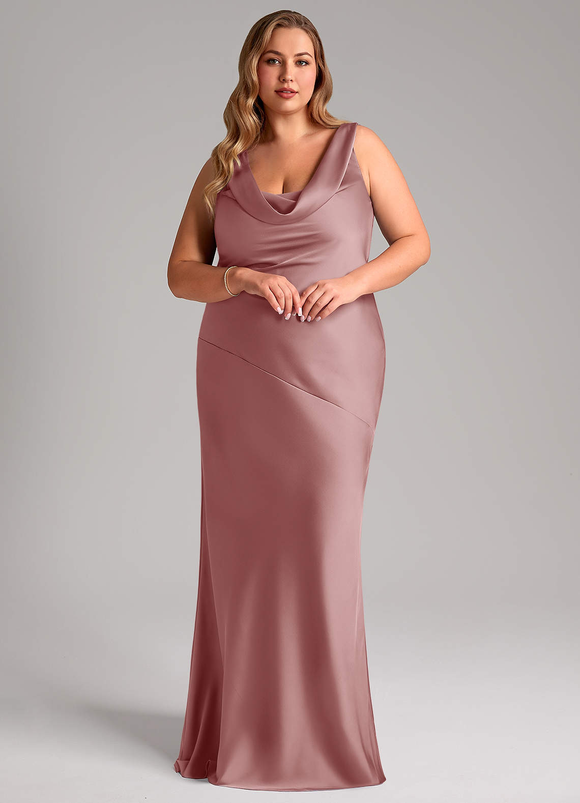 Azazie Rylina Bridesmaid Dresses Dusty Rose Mermaid Stretch Satin Dress image8