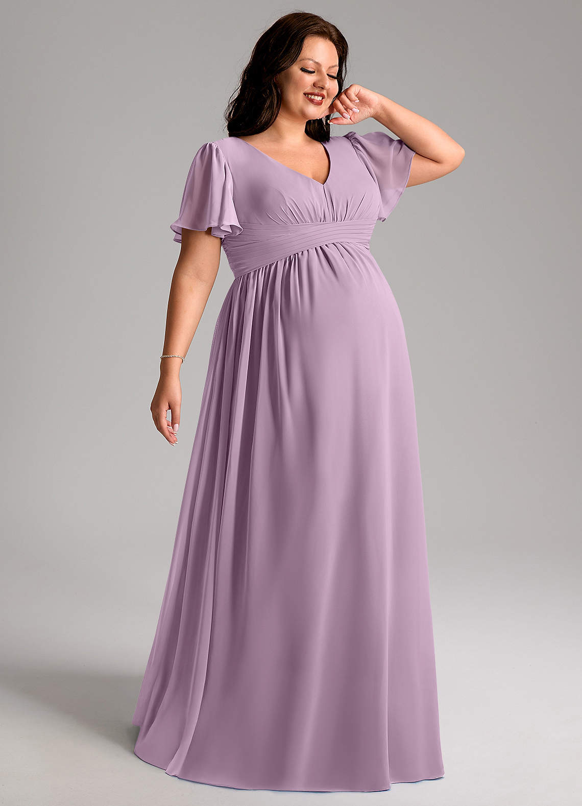 Azazie Verna Maternity Bridesmaid Dresses A-Line V-Neck Ruched Chiffon Floor-Length Dress image1
