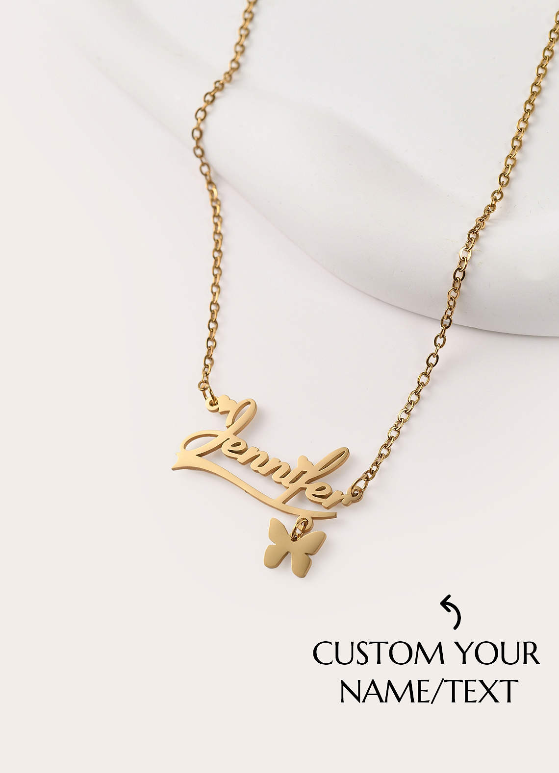 front Custom Name Necklace with Butterfly