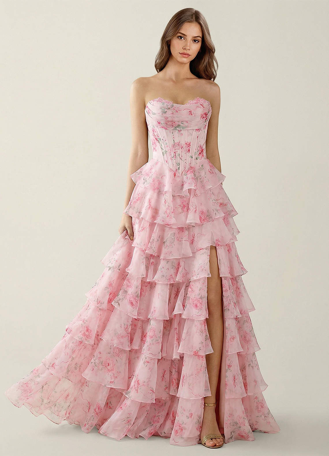 Samara Pink Ruffled A-Line Prom Dress | Azazie