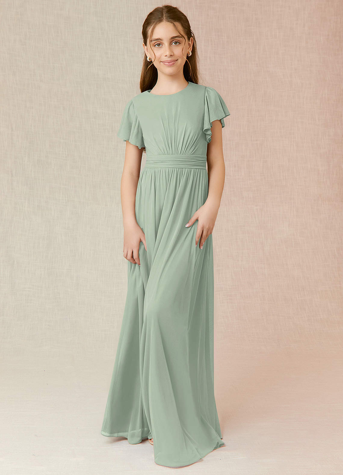 Azazie Mosley Junior Ready to Ship Bridesmaid Dress in Dusty Sage | Azazie