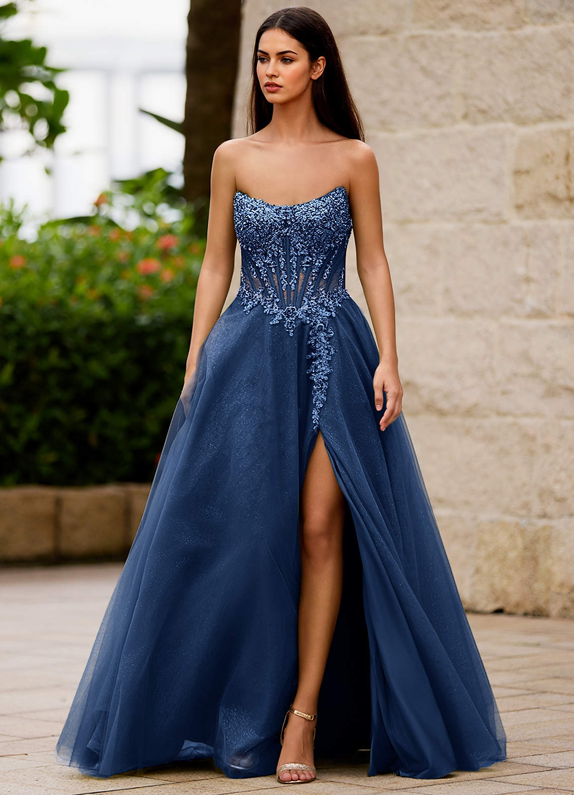 Brilliance Navy Glitter Prom Dress Prom and Homecoming Dresses | Azazie DE
