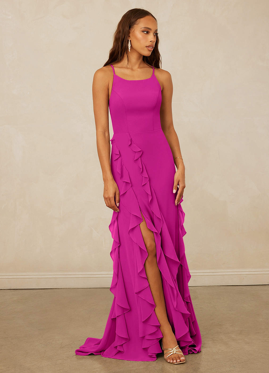 Christian Siriano Bridal for Azazie 1006 Brautjungfernkleider Meerjungfrau-Linie Gestreift Chiffon Kleid Fuchsia image1