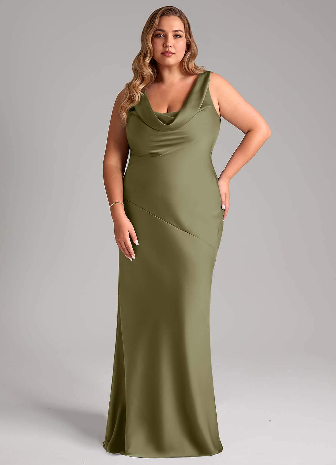 Azazie Rylina Vestidos de damas de honor Vestido de Pistacho de Satén Elástico de Corte Sirena image1