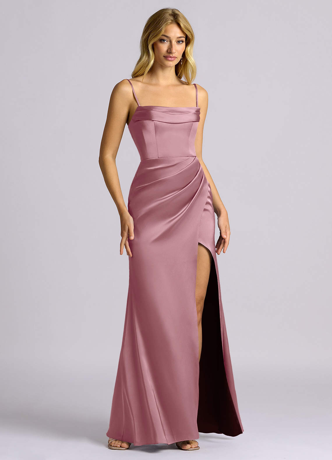off the shoulder mauve bridesmaid dresses Azazie Sue