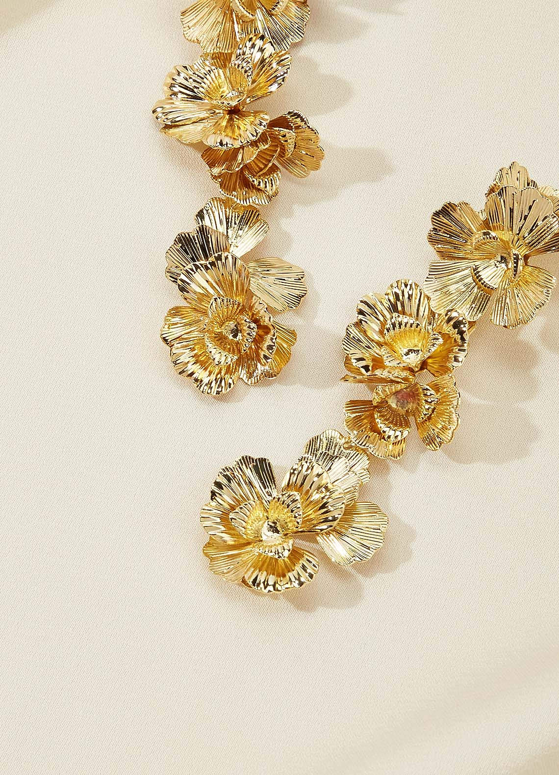 front Golden Blooming Flower Earrings