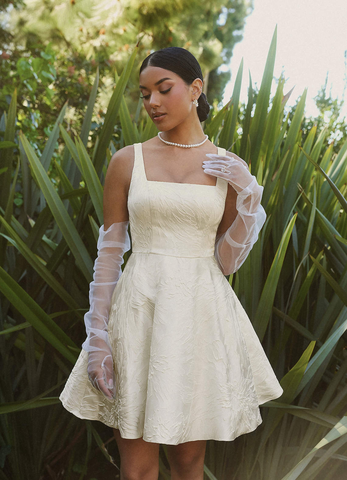 Azazie Regina Wedding Dresses Antique White A-Line with Pockets Floral Jacquard Dress image3
