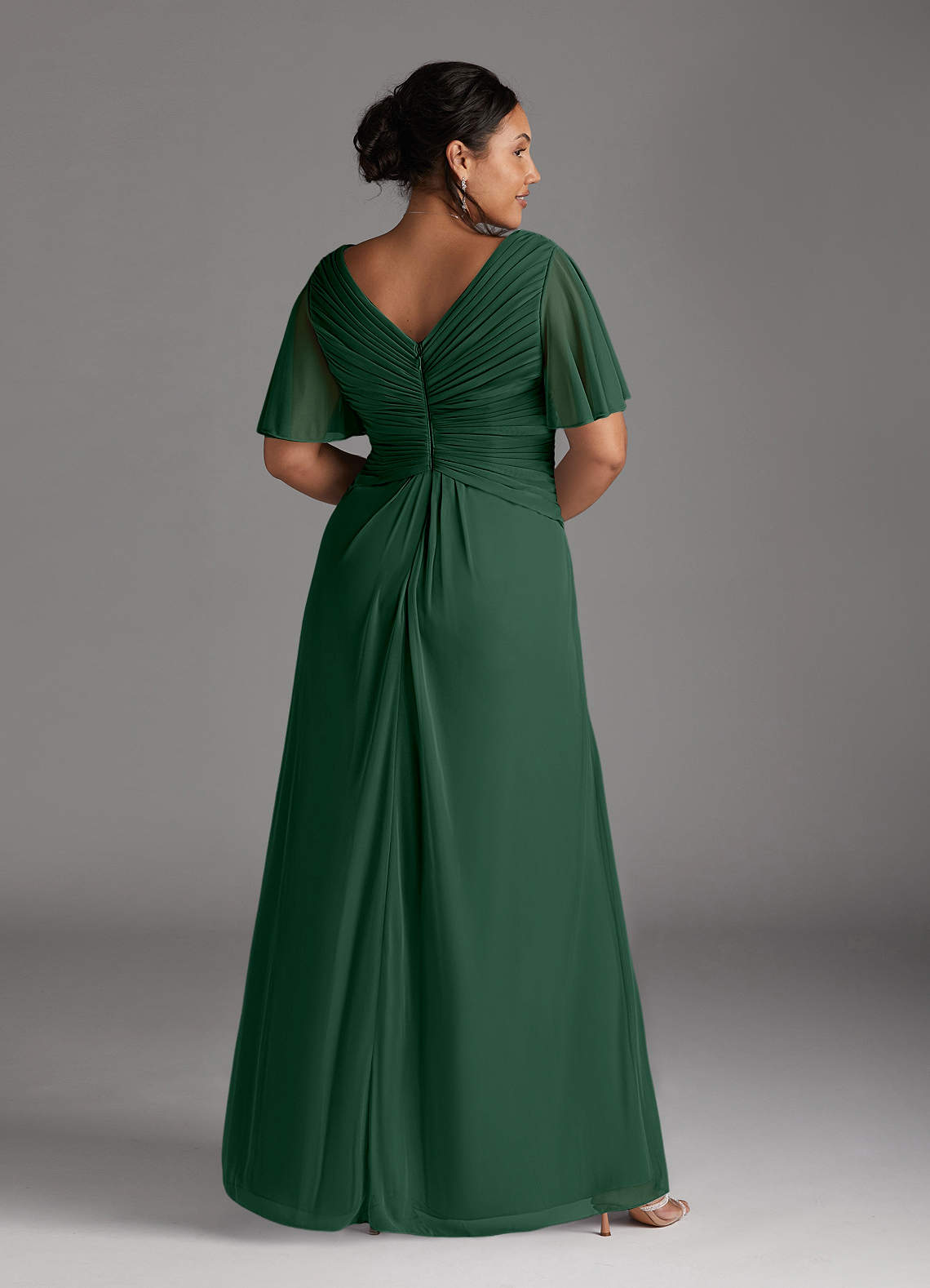 Azazie Emmeline Mother of the Bride Dresses Dark Green A-Line V-Neck Pleated Mesh Dress image7