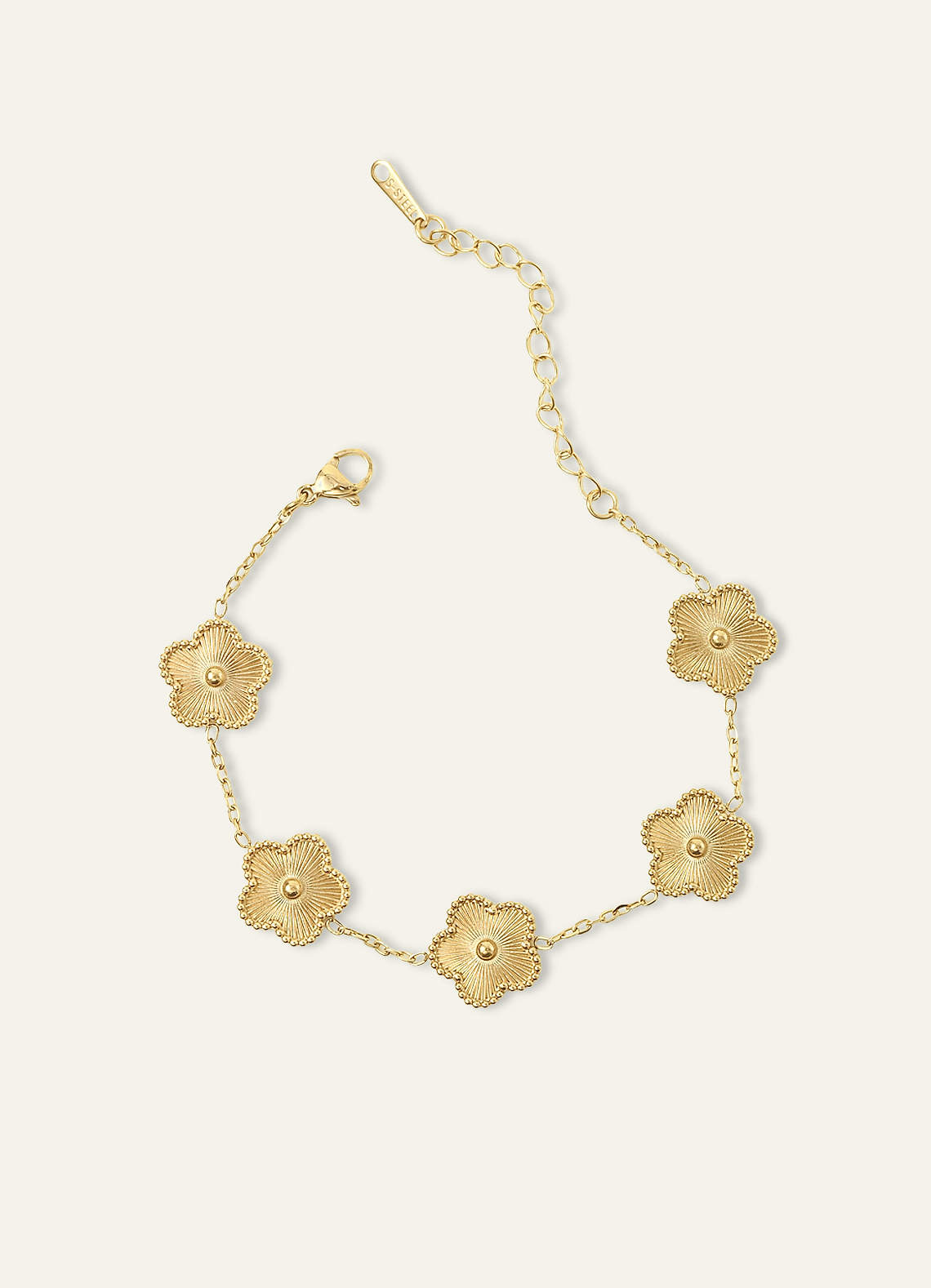 front 18K Gold Plated Stainless Steel Five-Leaf Clover Charm Bracelet