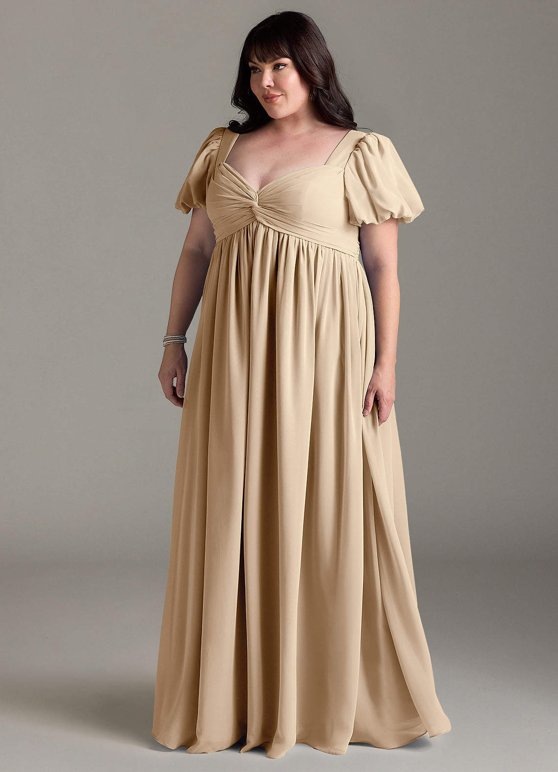 Azazie Madisynn Robes de demoiselle d'honneur de maternité Robe Arc Longueur ras du sol Mousseline de soie image7