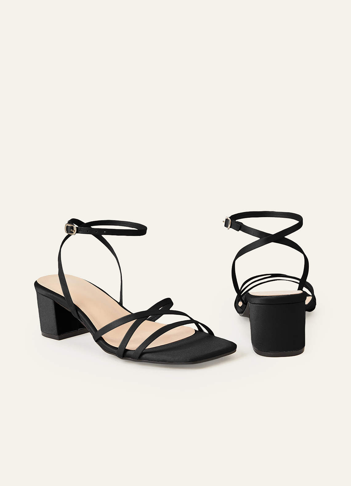 front Matching Color Matte Satin Cross Strips Block Heel Sandals