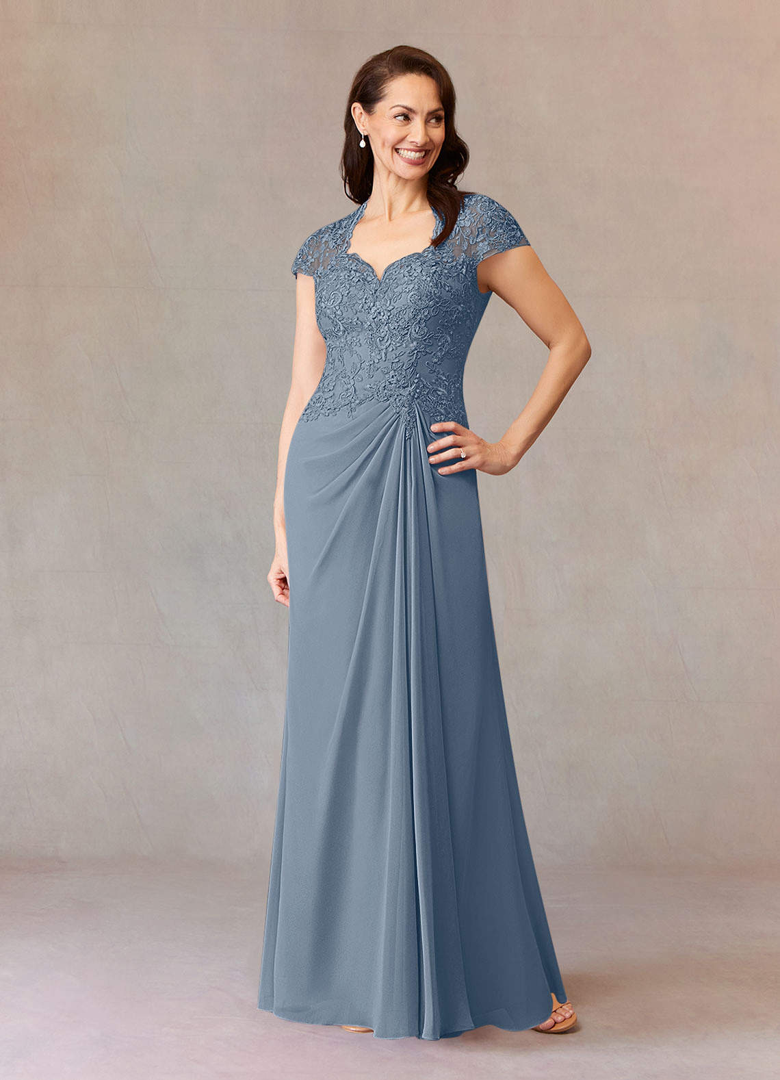 Azazie Junie Mère de la mariée Robes Robe Trapèze en Mousseline de soie Dentelle Violet Crépusculaire image1