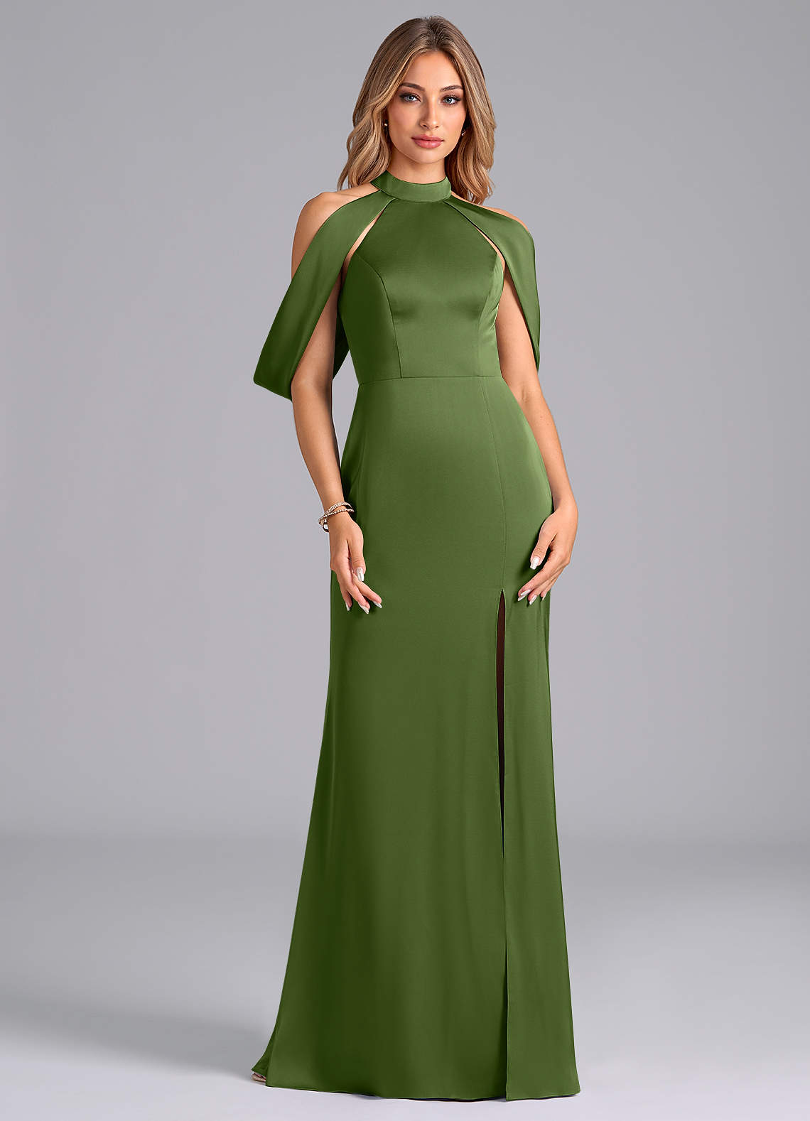 Azazie Bonny Bridesmaid Dresses Juniper Mermaid Off the Shoulder Stretch Satin Dress image1