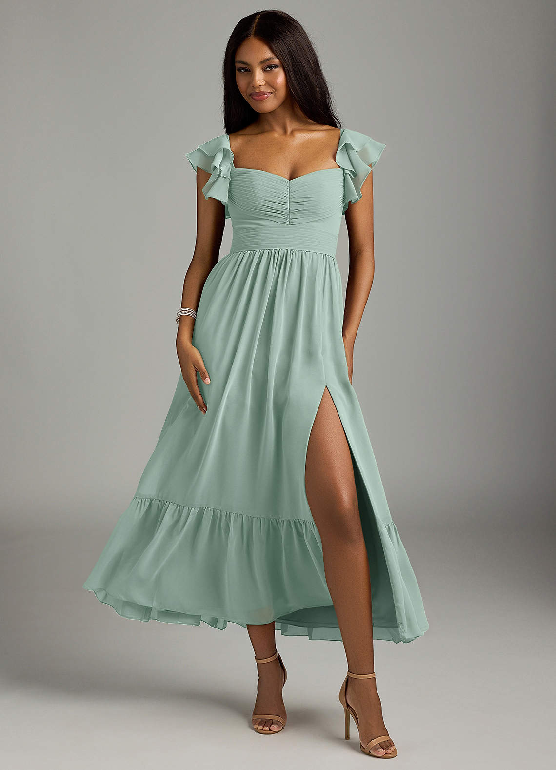 anaya with love bridesmaid dresses Azazie Color:Bright Emerald Christopher Esber Asymmetric draped Straps Sleeves zip