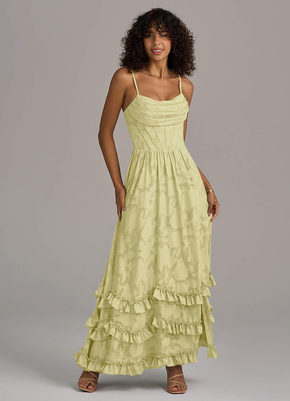 Azazie Lettie Brautjungfernkleider A-Linie Korsett Blumen-Burnout Kleid Zitronensorbet image1