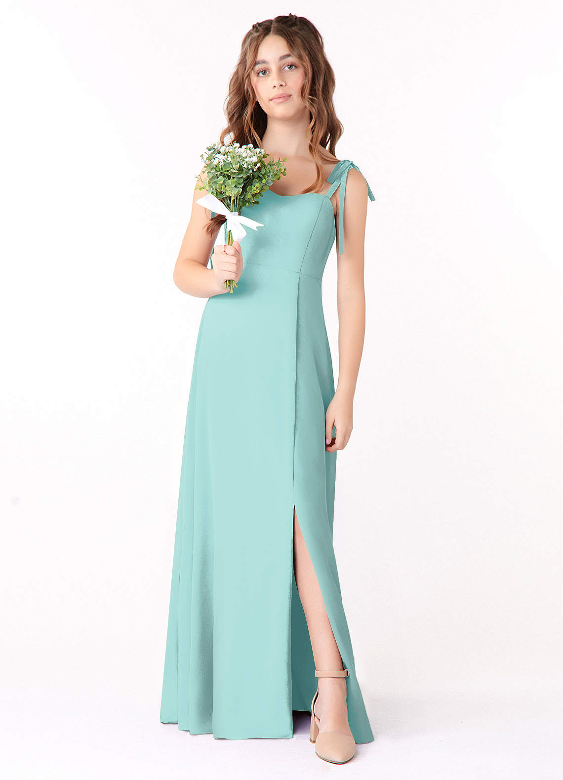 Azazie Rosey Junior Aqua A-Line Sweetheart Neckline Chiffon Dress image1