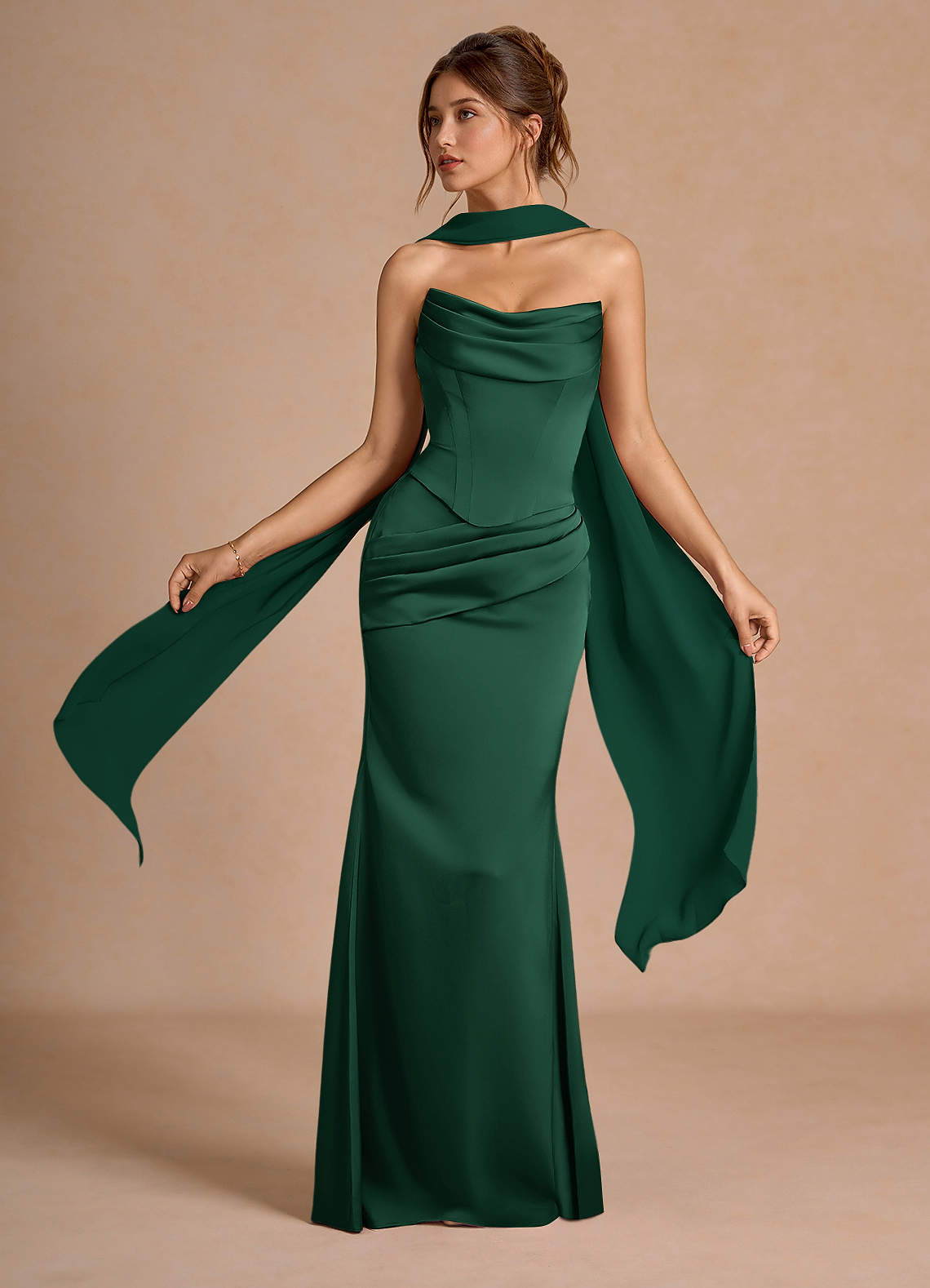 emerald green corset dress Miss Circle Women Holly Green Crystallized Corset High Slit Satin Gown main image 0