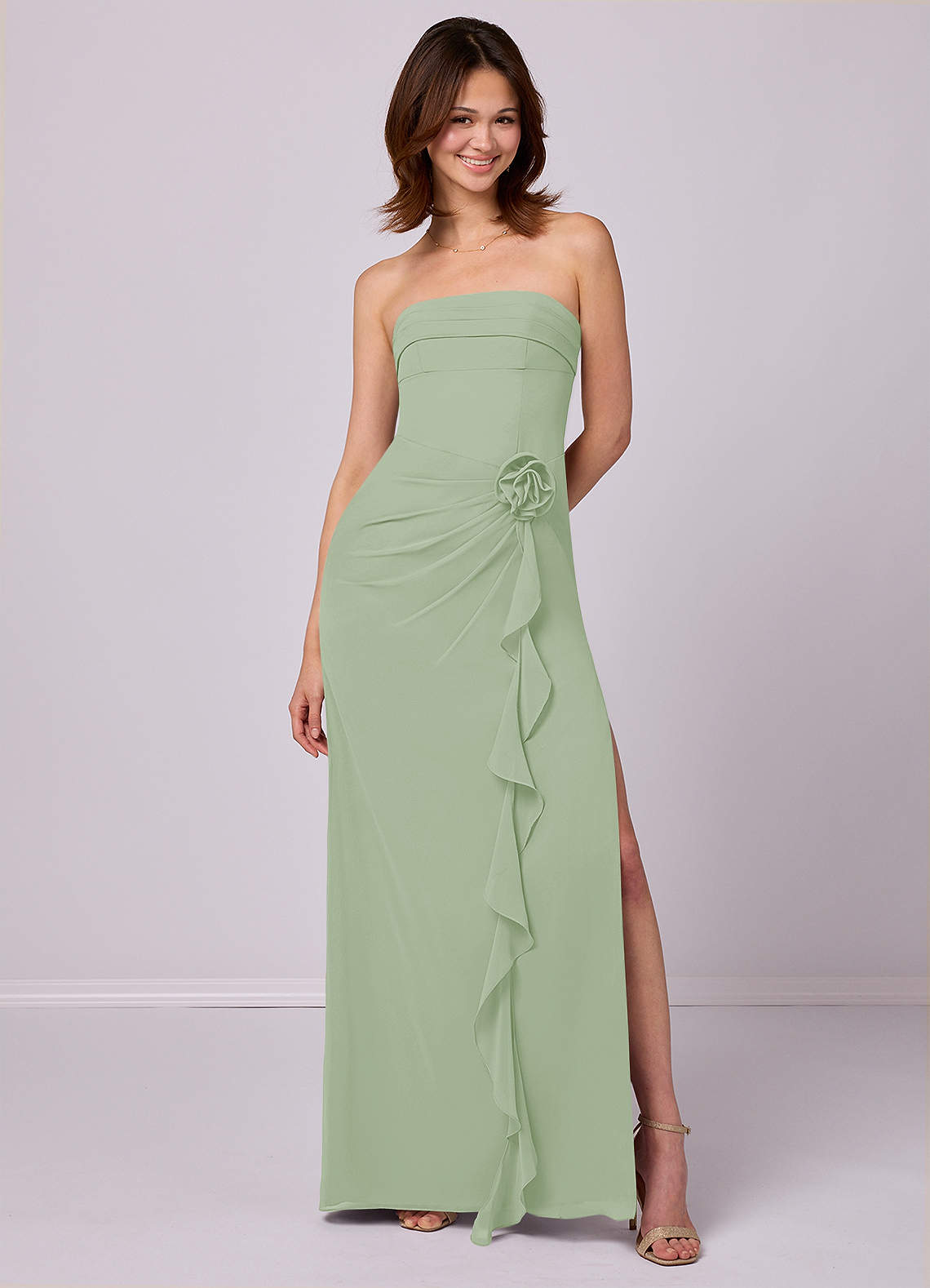 Barbie ♥ Azazie Bridesmaid Dresses Sheath Strapless Chiffon Floor-Length Dress image1