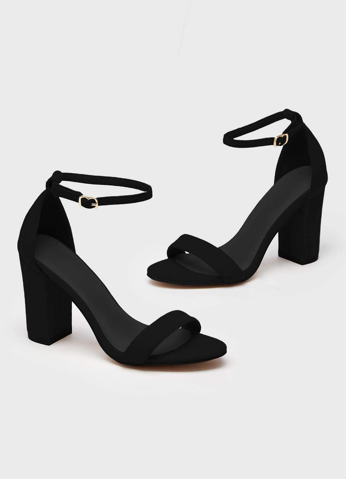 front Simple Ankle Strap Block Heel Sandals