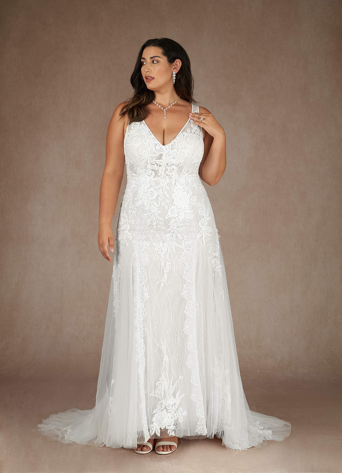 Azazie Konstantin Trouwjurken Jurk van Tule met Zeemeermin Pailletten Diamant Wit image1