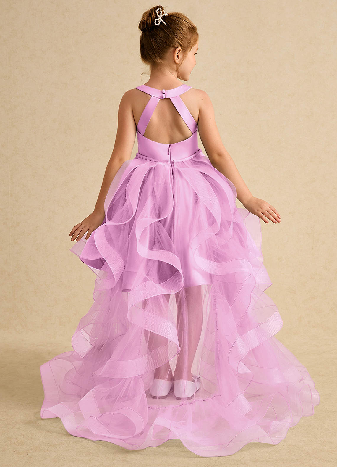 Azazie Julietta Flower Girl Dresses Candy Pink Ball-Gown Convertible Tulle Dress image1