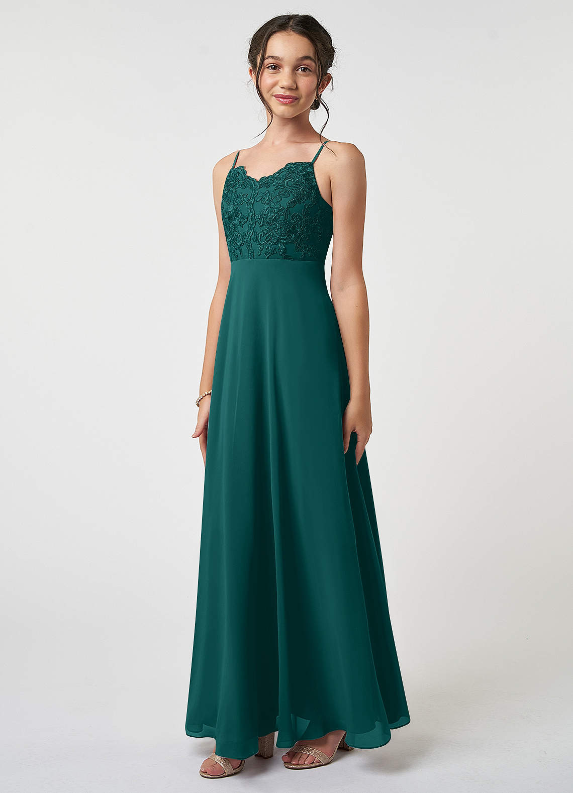 Azazie Sonya Junior Peacock A-Line Lace Chiffon Dress image1