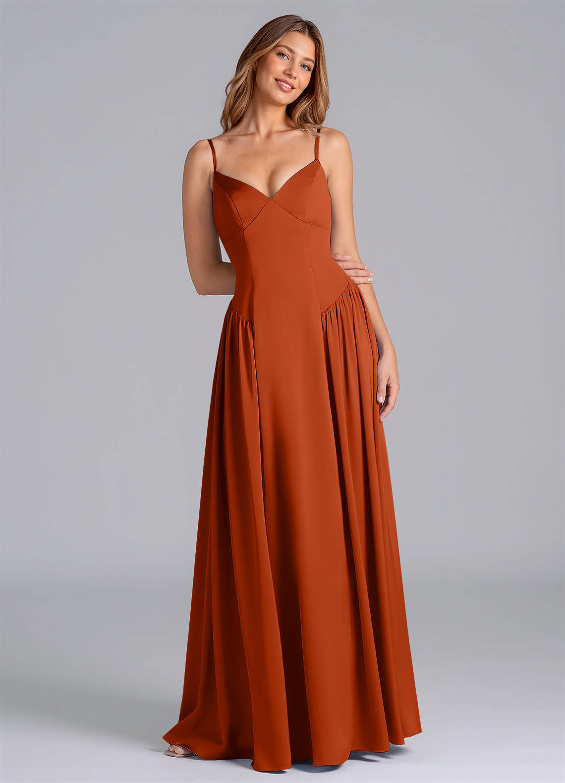 Azazie Kirby Jurken voor bruidsmeisjes Jurk van Stretch Satijn met A-Lijn Paprika image1