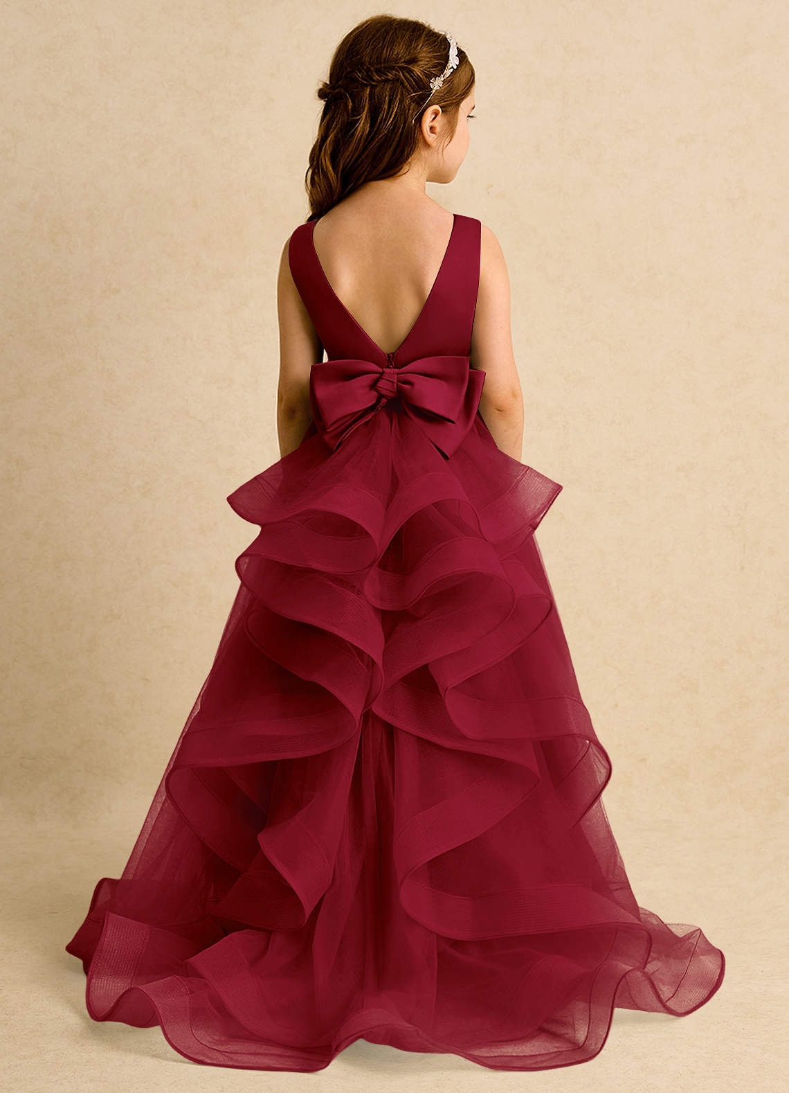Azazie Lior Flower Girl Dresses Burgundy Ball-Gown Pleated Tulle Dress image6