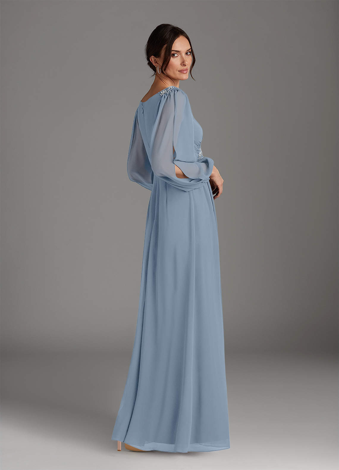 Azazie Gypsy Mother of the Bride Dresses Dusty Blue A-Line V-Neck Sequins Chiffon Dress image1