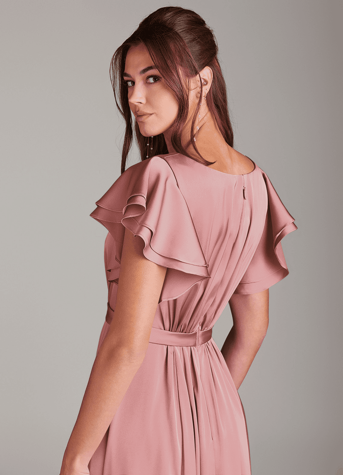 Azazie Daphne Modest Bridesmaid Dresses A-Line Ruched Stretch Satin Floor-Length Dress image4