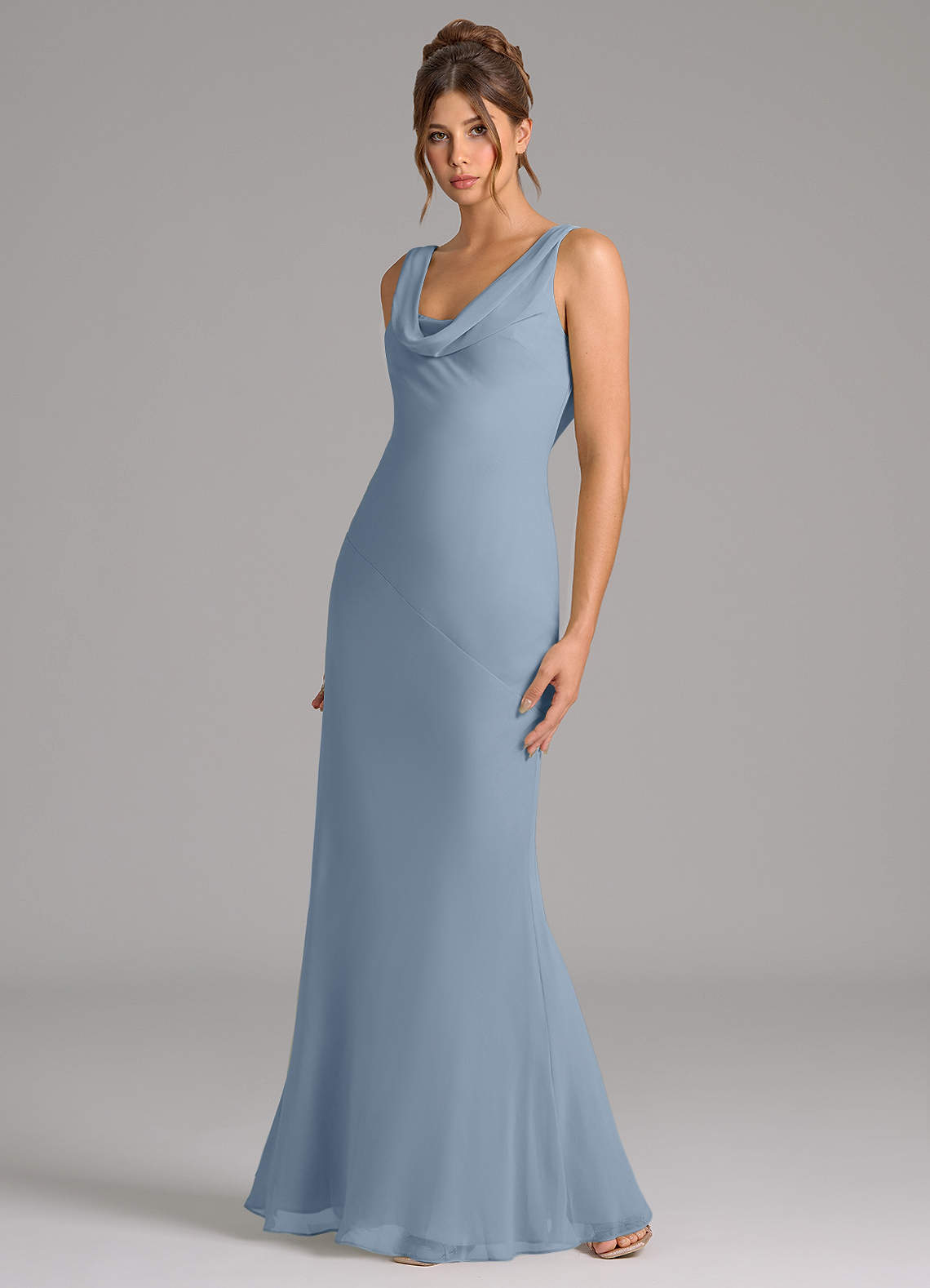 Azazie Rylina Jurken voor thuis passen Jurk van Chiffon met Zeemeermin Geplooid Stoffig Blauw image3
